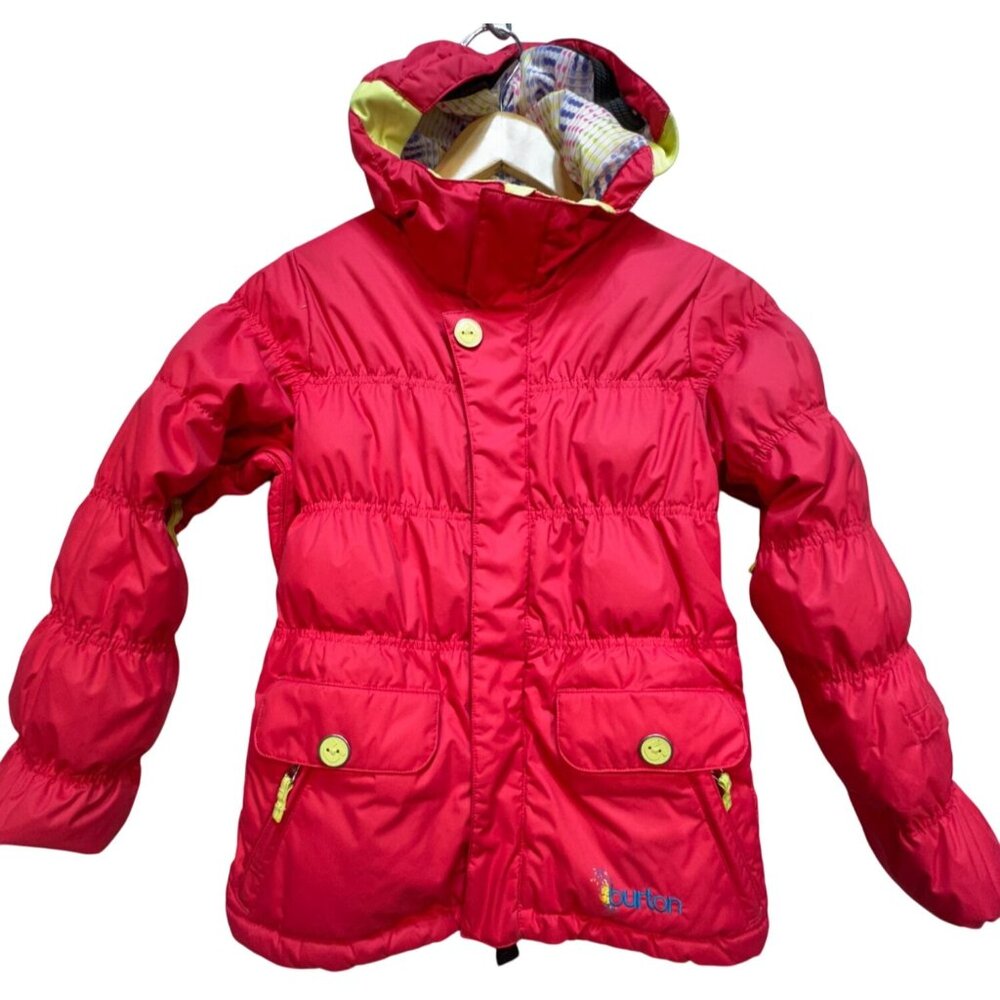 Burton Kids Puffer Hooded Jackets Long Sleeve Size M Cherry Red Full Zip Pockets